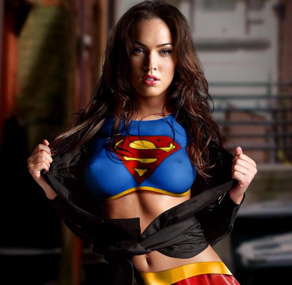 Megan Fox Super Girl Nipples Body Paint