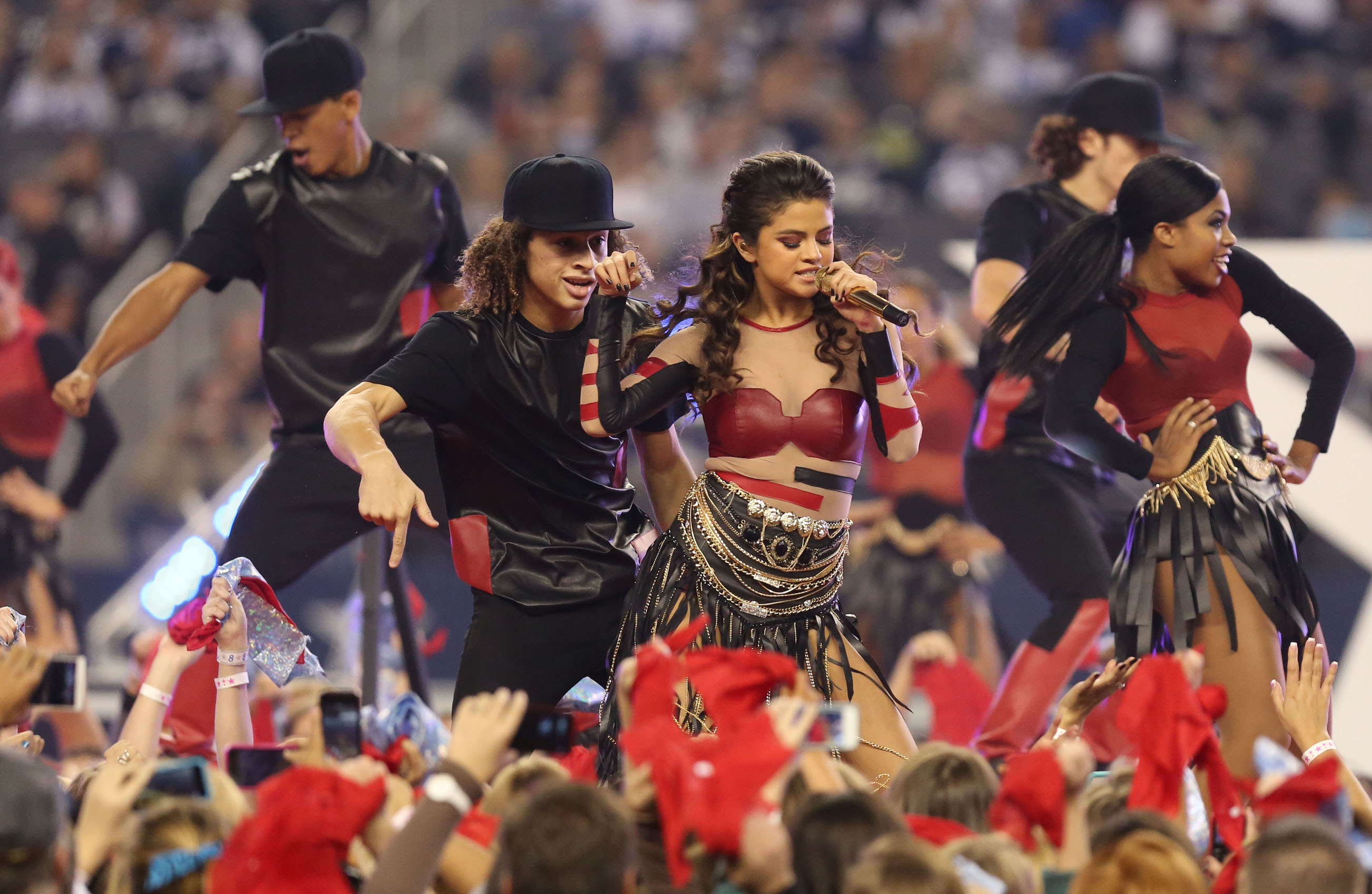 Selena Gomez performing at Thanksgiving NFL show
