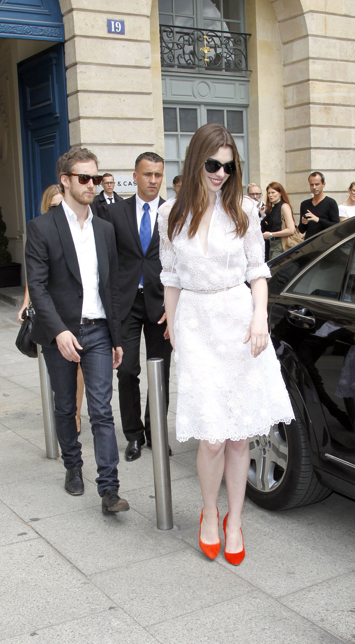 Anne Hathaway Givenchy private show for Anne Hathaway then visiting Chopard Jewelry in Paris on July 6, 2011