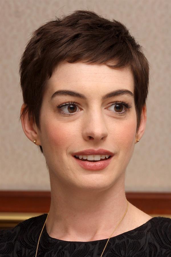 Anne Hathaway the Dark Knight Rises press conference portraits in Beverly Hills on July 8, 2012