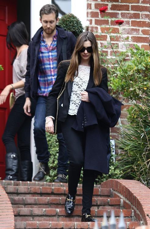 Anne Hathaway leaving a friends house in Beverly Hills on January 20, 2012