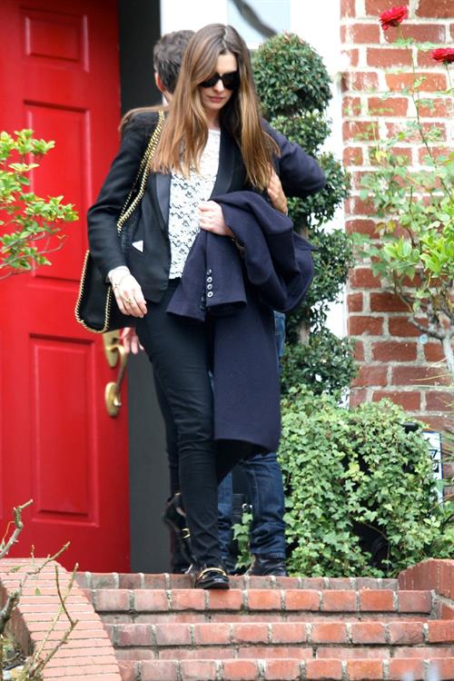 Anne Hathaway Pictures Anne Hathaway leaving a friends house in Beverly Hills on January 20, 2012