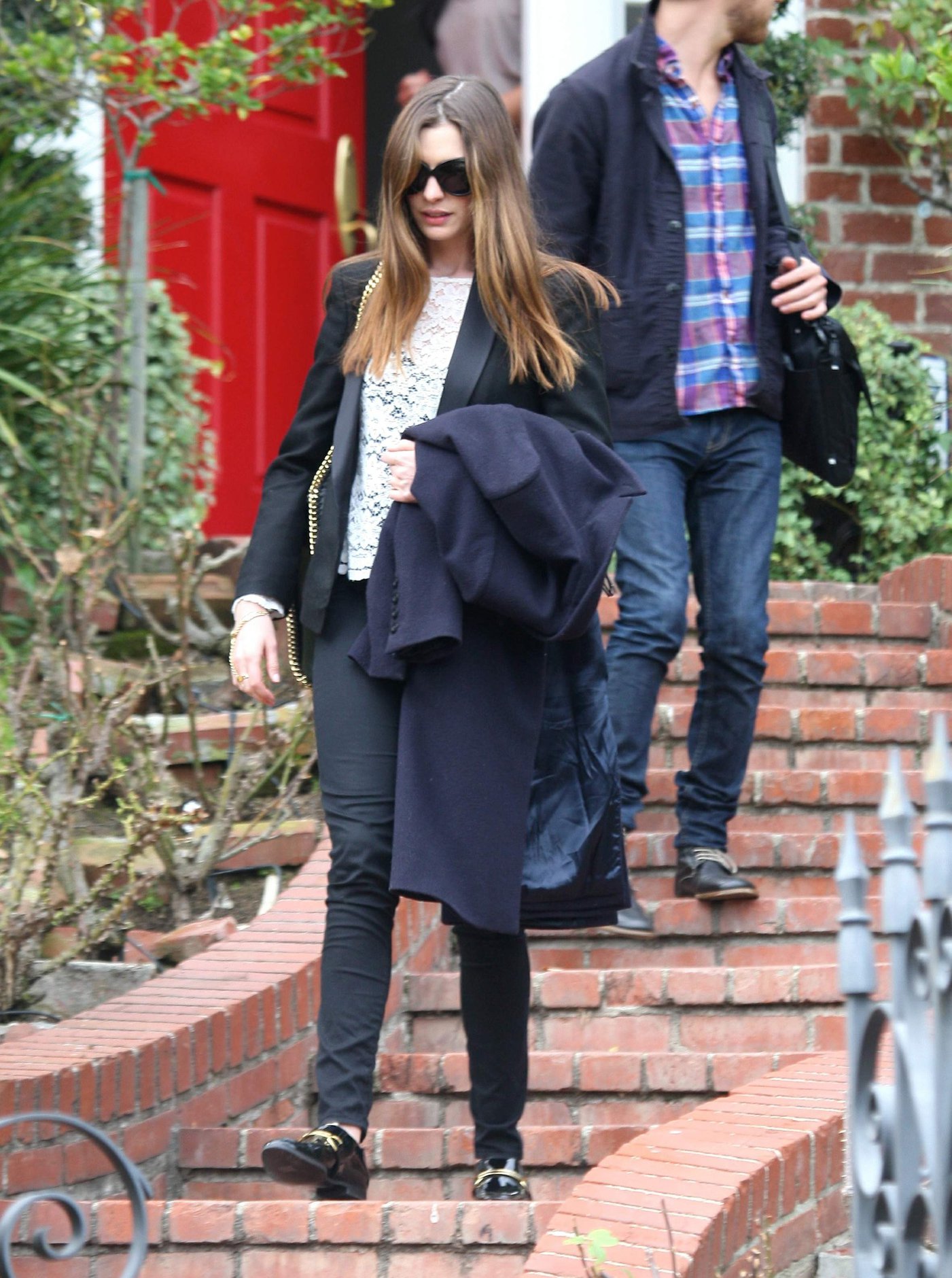 Anne Hathaway leaving a friends house in Beverly Hills on January 20, 2012