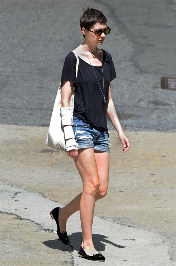 Anne Hathaway out and about walking her dog upper east side New York City on July 2, 2012