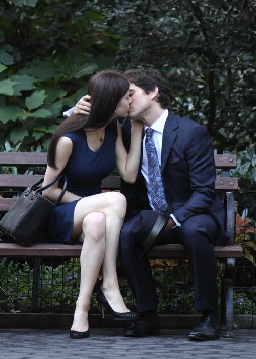 Alexandra Daddario on set of white collar in New York City on August 26, 2010