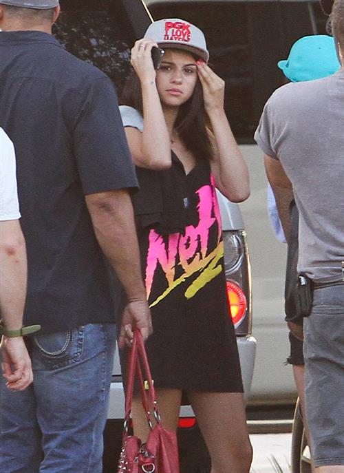 Selena Gomez Bikini Pictures Selena Gomez, Vanessa Hudgens and Ashley Benson on the set of Spring Breakers on March 27, 2012