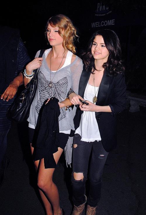 Selena Gomez and Taylor Swift outside a bowling alley in Los Angeles