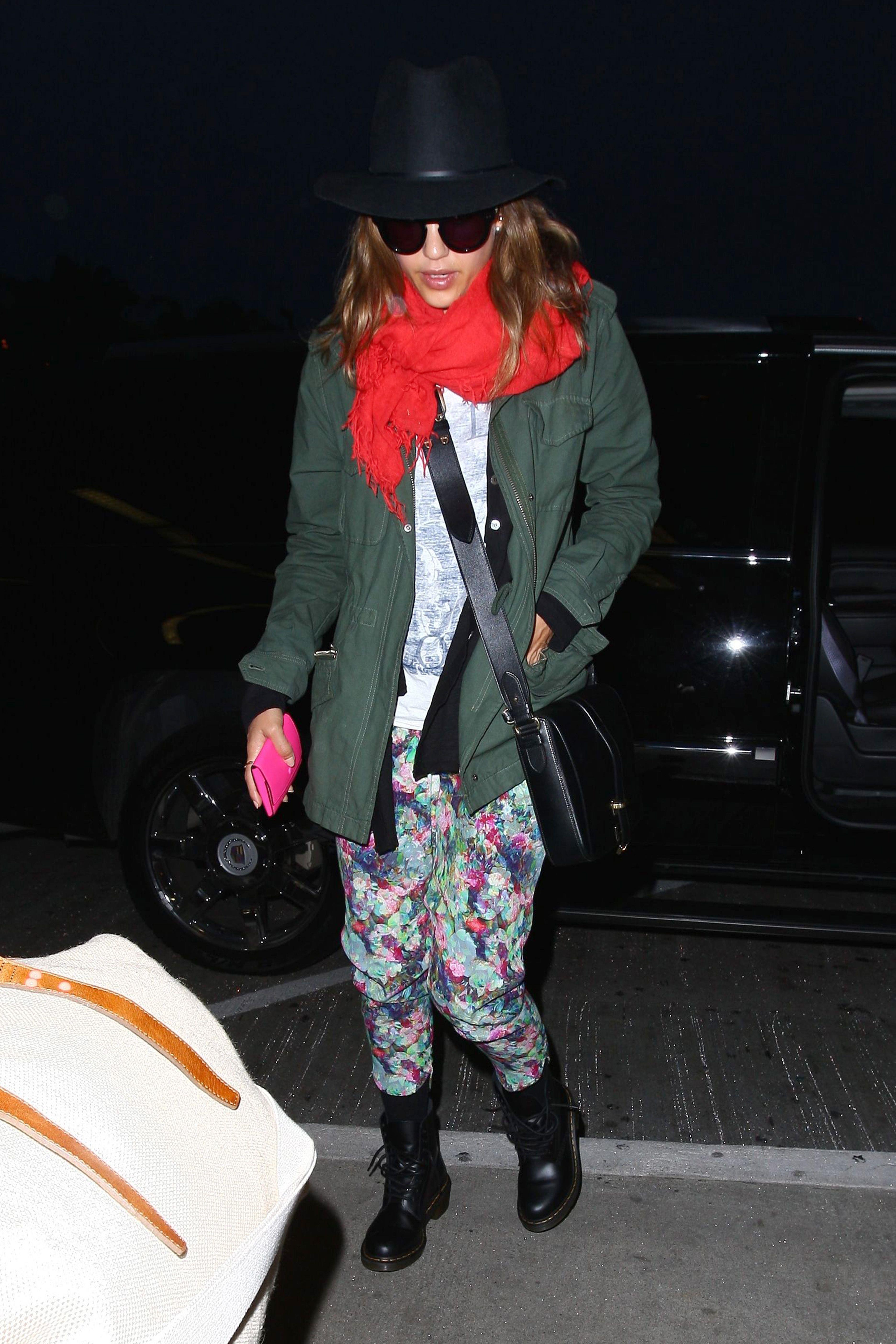 Jessica Alba arrives for an early morning flight at LAX, June 10, 2014