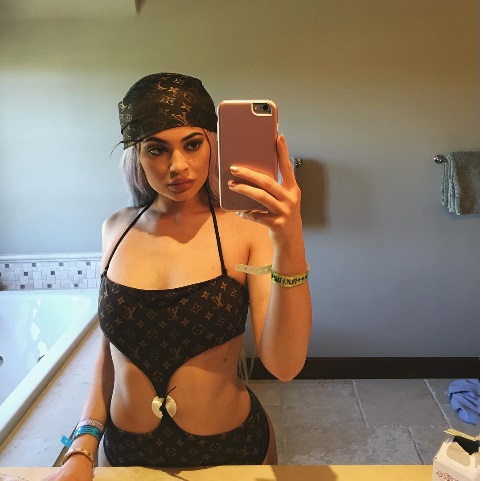 Kylie Jenner in lingerie taking a selfie