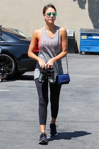 Jessica Alba in leggings outside a Soul Cycle class in Los Angeles, July 2015
