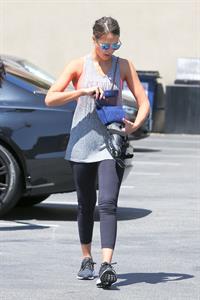 Jessica Alba in leggings outside a Soul Cycle class in Los Angeles, July 2015