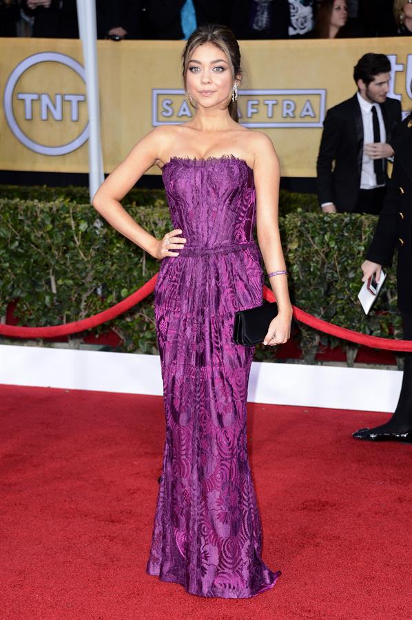 Sarah Hyland at the Screen Actors Guild Awards wearing a purple dress