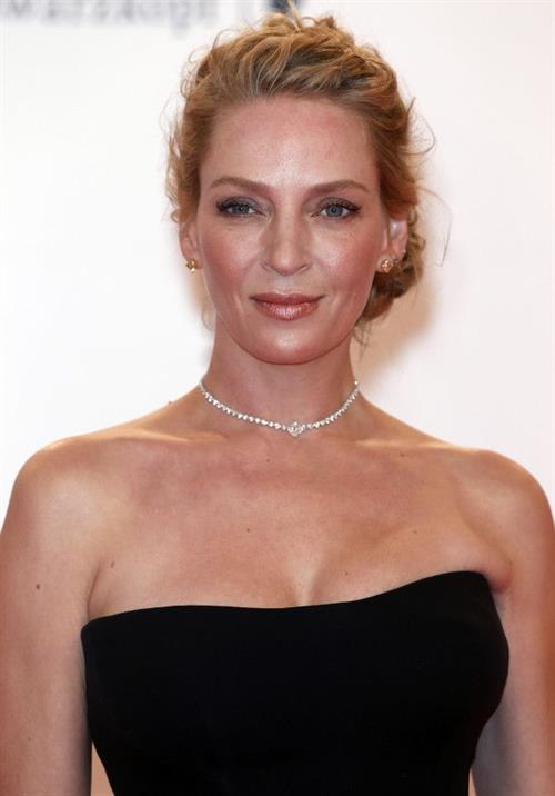 Uma Thurman in a black dress for bambi awards