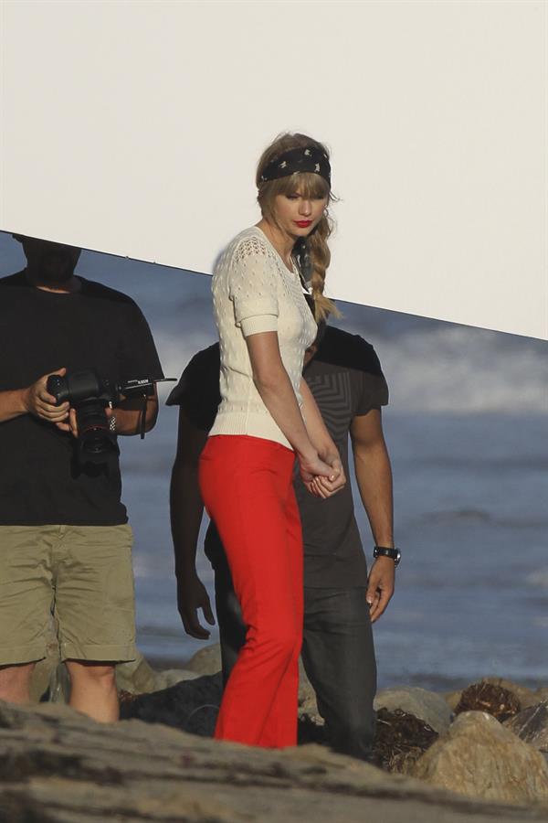 Taylor Swift on the set of a photoshoot in Malibu July 24, 2012