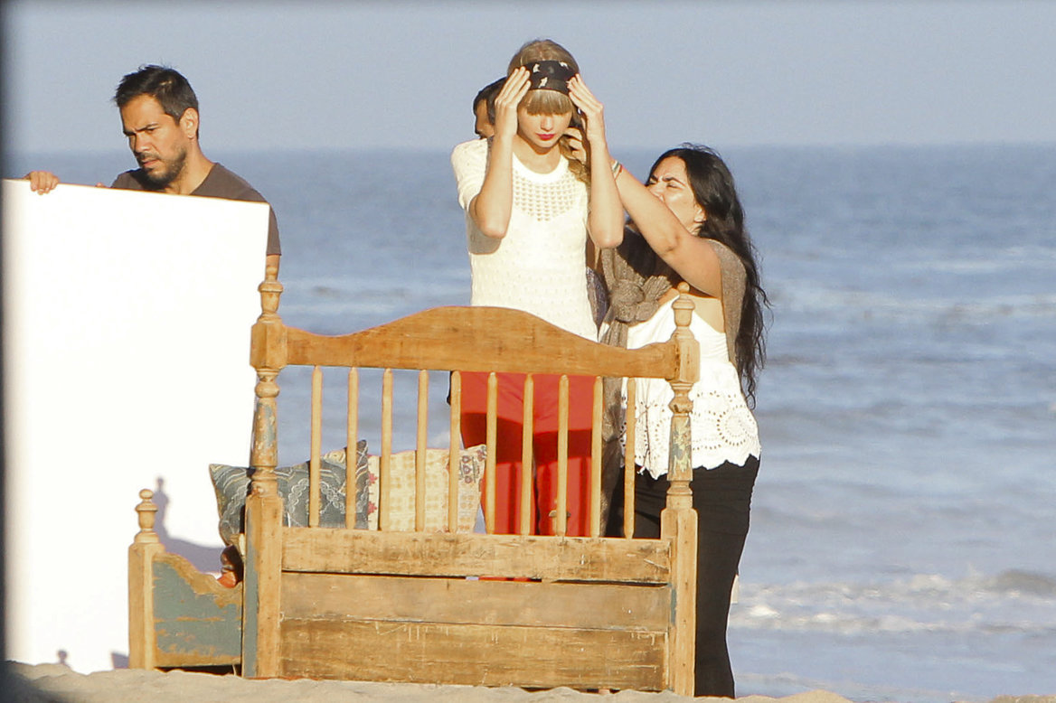 Taylor Swift on the set of a photoshoot in Malibu July 24, 2012
