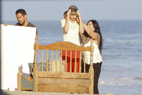 Taylor Swift on the set of a photoshoot in Malibu July 24, 2012