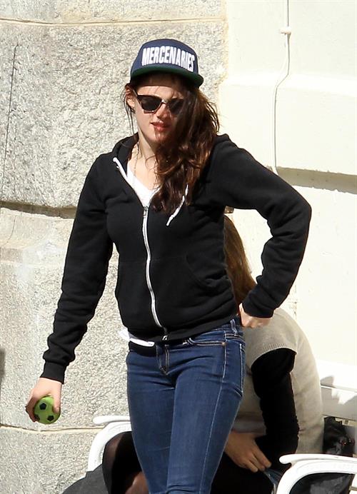 Kristen Stewart playing with a ball on the set of  Sils Maria  in Switzerland September 20, 2013  