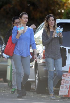 Jessica Biel – “Shiva and May” set candids, LA 10/16/13  