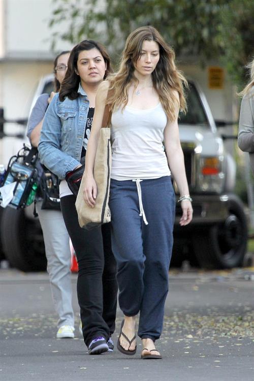 Jessica Biel – “Shiva and May” set candids, LA 10/17/13 