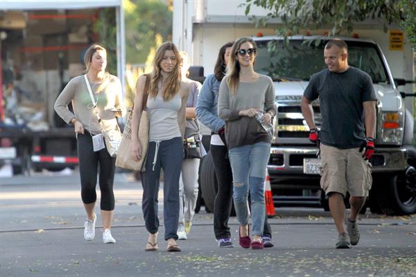 Jessica Biel – “Shiva and May” set candids, LA 10/17/13 