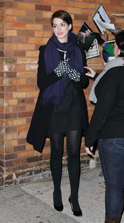 Anne Hathaway outside of The Daily Show with Jon Stewart in NYC. January 7-2013 
