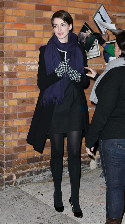 Anne Hathaway outside of The Daily Show with Jon Stewart in NYC. January 7-2013 