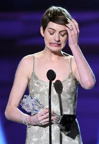 Anne Hathaway attends the Critics' Choice Movie Awards 2013 with Skinnygirl Cocktails at Barkar Hangar