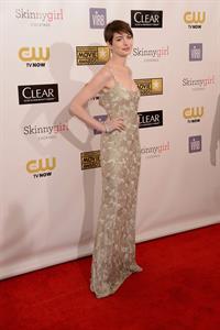 Anne Hathaway attends the Critics' Choice Movie Awards 2013 with Skinnygirl Cocktails at Barkar Hangar