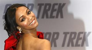 Zoe Saldana poses on the red carpet during the German premiere of the movie Star Trek April 16   