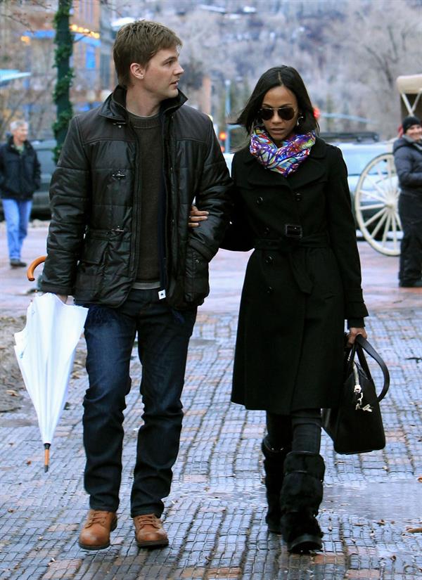 Zoe Saldana - Enjoyed a stroll with her boyfriend Keith Britton in Aspen, Colorado Dec 21, 2010 