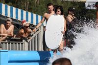 Katy Perry talks with a group of her friends after spending the afternoon at Raging Waters in San Dimas, California on August 12, 2012