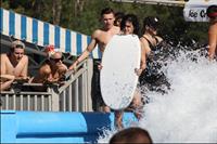 Katy Perry talks with a group of her friends after spending the afternoon at Raging Waters in San Dimas, California on August 12, 2012