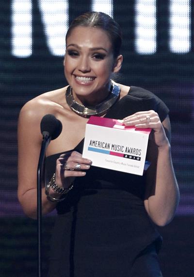 Jessica Alba at the American Music Awards at Nokia Theatre Los Angeles on November 21, 2010