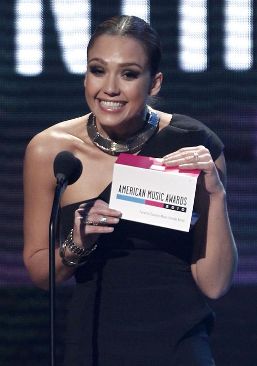 Jessica Alba at the American Music Awards at Nokia Theatre Los Angeles on November 21, 2010