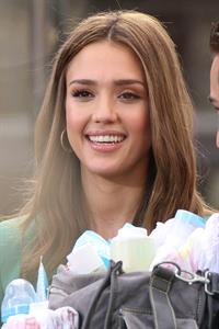 Jessica Alba on the set of Extra in Los Angeles on January 25, 2012 