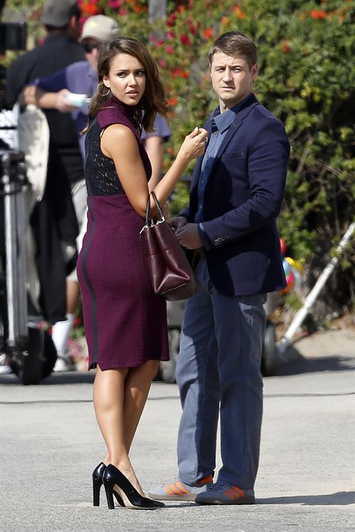 Jessica Alba “How to Make Love Like an Englishman” set candids in Los Angeles, November 4, 2013 