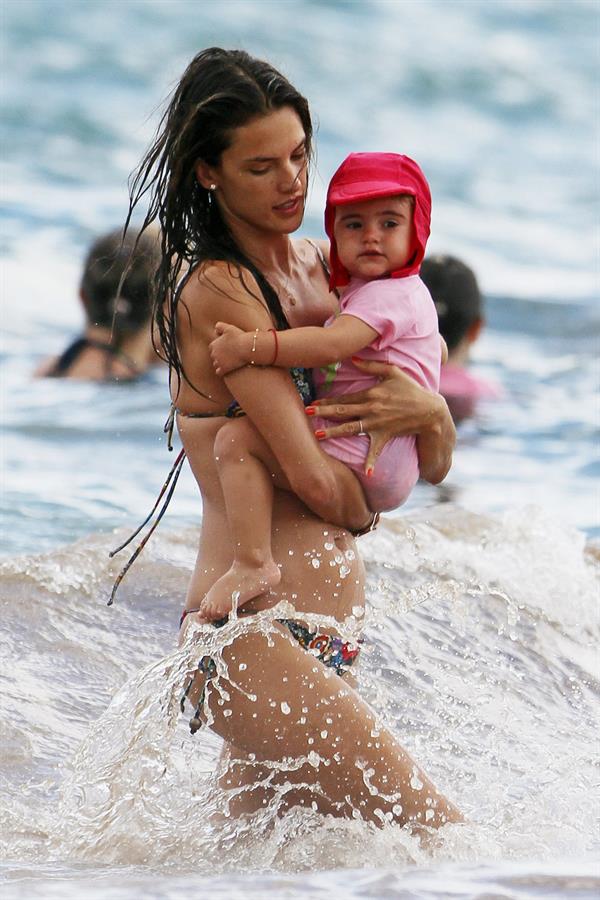 Alessandra Ambrosio on the beach in Hawaii on July 28, 2010 