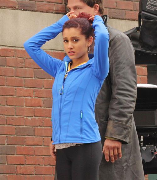 Ariana Grande In Tights On Set of 'Swindle' in Vancouver (10/11/12) 