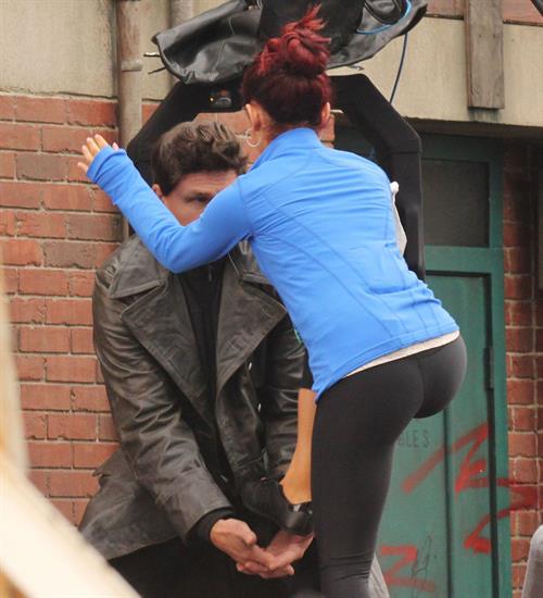 Ariana Grande In Tights On Set of 'Swindle' in Vancouver (10/11/12) 