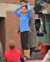 Ariana Grande In Tights On Set of 'Swindle' in Vancouver (10/11/12) 