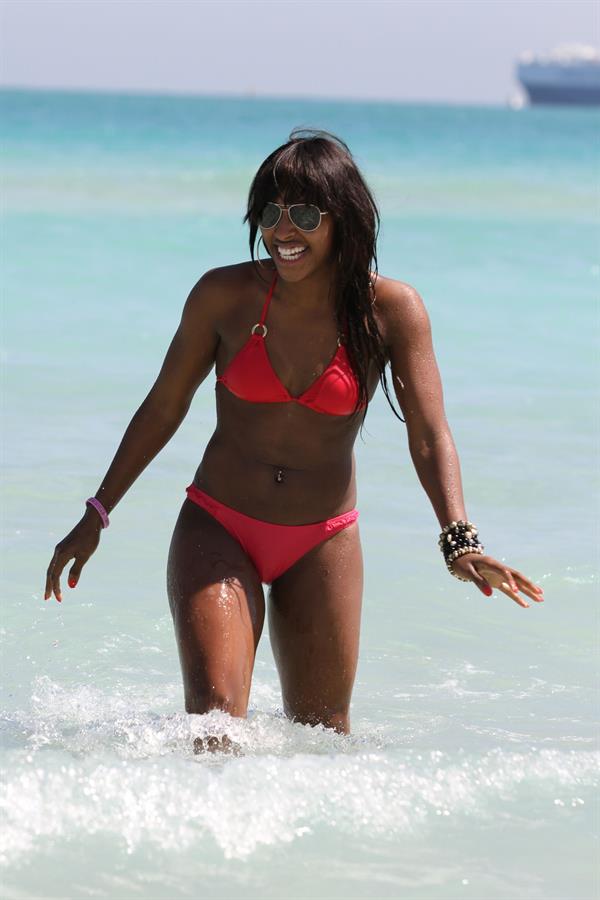 Alexandra Burke bikini candids Miami March 7, 2011 