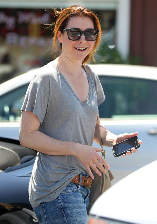 Alyson Hannigan candids leaving the Brentwood Country Mart on April 28, 2011 