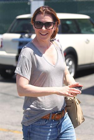 Alyson Hannigan candids leaving the Brentwood Country Mart on April 28, 2011 