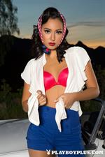 Playboy Cybergirl Alexandra Young poses Nude with a car for Playboy Plus!