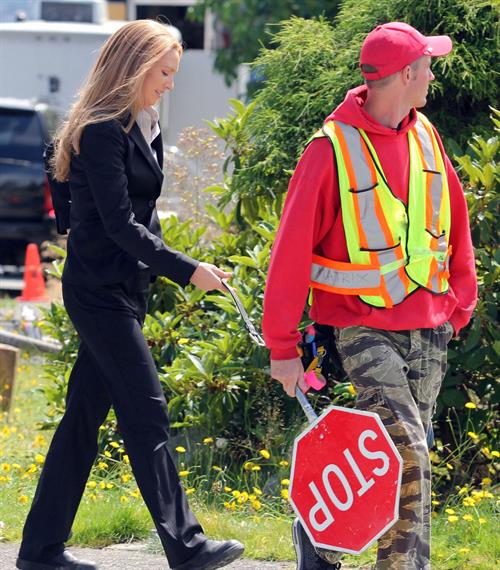 Anna Torv on the set of Fringe in Vancouver Canada on August 2, 2011