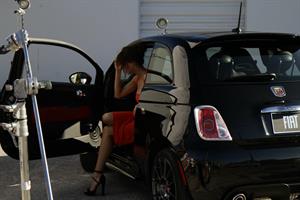 Catrinel Menghia - filming Fiat 500 Abarth ad  