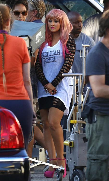 Christina Aguilera - filming a music video in Los Angeles August 24, 2012