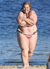 Fat girl in an American Flag Bikini