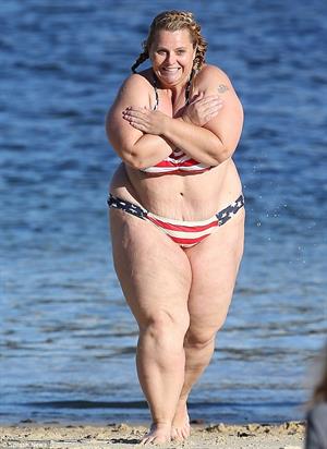 Fat girl in an American Flag Bikini