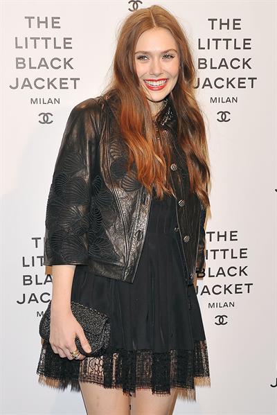 Elizabeth Olsen Chanel The Little Black Jacket - Karl Lagerfeld Photo Ehibition Dinner Party Milan, April 4, 2013 